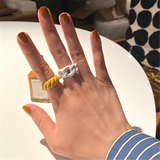 Lianfudai Handmade Enamel Chic Macaroon Geometric Hollow Irregular Ring Yellow White Lovely Open Metal Ring for Women Girl Gift