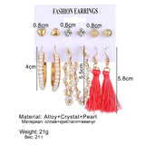 Lianfudai jewelry gifts for women hot sale new Vintage Women Drop Earrings Set Bohemia Acrylic Tassel Pearl Alloy Long Pendant Earrings Geometric Jewelry Party Gift