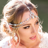 Lianfudai bridal jewelry set for wedding Crystal Forehead Headband Wedding Bridal Hair Chain Headpiece for Women Rhinestone Waterdrop Head Chain Headwear Hair Jewelry