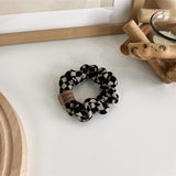 Lianfudai Winter INS Trendy Black White Lattice Fabric Hair Band Elastic Hair Rope for Women Fashion Trip Jewelry Gifts