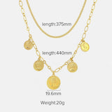 Lianfudai easter gifts for women  Golden Silver Vintage Carved Queen Head Five Coins Pendant Necklace For Women Girls Unique Double Chain Choker Jewelry