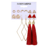 Lianfudai jewelry gifts for women hot sale new Vintage Women Drop Earrings Set Bohemia Acrylic Tassel Pearl Alloy Long Pendant Earrings Geometric Jewelry Party Gift