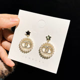 Lianfudai  New Fashion Jewelry Crystal Rhinestone Pearl Stud Earrings for Women Vintage Earrings Gifts For Women Lady Girls Wholesale