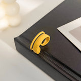 Lianfudai Handmade Enamel Chic Macaroon Geometric Hollow Irregular Ring Yellow White Lovely Open Metal Ring for Women Girl Gift