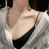 Lianfudai Vintage Multiayered Pearl Necklace For Women Fashion Golden Portrait Coin Pendant Thick Chain Necklaces Jewelry Gifts