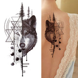 Lianfudai Compass Wolf Temporary Tattoos For Men Women Adult Fake Lion Tattoo Sticker Tiger Black Tribal Body Art Drawings Tatoos Arm