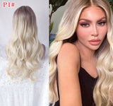 Lianfudai Ladies Blonde Synthetic Long Wavy Wig Grey Braided Wigs Cosplay Party Medium Length Perruque Synthetique Femme Peluca Fantasia