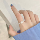 Lianfudai Christmas decor ideas Simple Fashion Elastic Rope Pearl Women's Ring Korea Elegant Female Heart-Shaped Charm Ladies Party Ring Jewelry Girl Gift