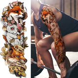 Lianfudai western jewelry for women Sexy Wolf Full Flower Arm Temporary Tattoo Stickers For Men Body Art Sleeve Tattoo Decals Girl Women Waterproof Tatoo Fox Legs