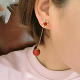 Lianfudai Christmas gifts ideas Fashion Christmas Red Dangle Earrings For Women Rhinestone Snowflake Pearl Earring Christmas Party Festival New Year Jewelry