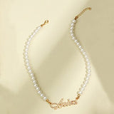 Lianfudai  gifts for women INS Luxury Imitation Pearls Twelve Constellation Choker Necklace for Friend Gift Custom Rhinestone Pendant Necklace Collar Chain