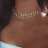 Lianfudai pearl necklace designs beaded necklace diy Boho Charm Silver Color Heart Chain Fashion Pearl Choker Necklaces For Women Party Gifts Choker Jewelry N0261