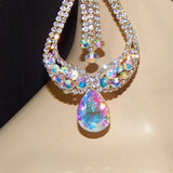 Lianfudai  gifts for women INS AB Color Rhinestone Big Water Drop Pendant Dangle Earrings Wedding Jewelry for women Crystal Geometric Tassel Drop Earrings