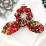 Lianfudai Cute Fabric Raabit Bunny Ears Christmas XMS Scrunchies Plaid Elastic Hair Band Tie for Women Girl Korean Mujer Hair Accessories