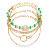 Lianfudai jewelry gifts for women hot sale new  Fashion Vintage Circle Interlocking Beaded Bracelet Set for Women Bohemian Geometric Charm Bracelet Jewelry Gift