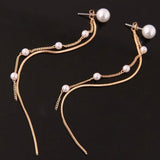 Lianfudai  gifts for her Trend Simulation Pearl Long Earrings Female Moon Star Flower Rhinestone Wedding Pendant Earrings Fashion Korean Jewelry
