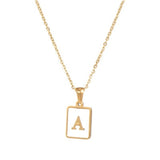 Lianfudai 18K Gold Letter A-Z Initial Necklace For Women White Rectangle Alphabet Charm Pendant Necklace Party Accessories