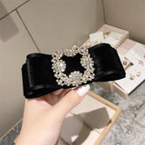 Lianfudai Black Velvet Barrette for Women Girl Big Rhinestone Hair Clip Hairpin Bow Knot Head Accessories Wholesale