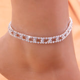 Lianfudai gifts for her Bohemia Rhinestone Anklet for Women Bracelet on the leg Boho Geometric Anklet Foot Jewelry Barefoot Sandals Chain