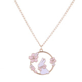 Lianfudai Fashion Creative Sakura Bunny Cat Necklace Cute Cartoon Garland Pendant Ladies Jewelry Accessories Necklaces Pink Wholesale