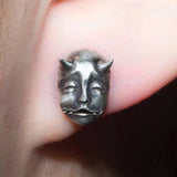 Lianfudai  gifts for men Gothic Horned Demon Baby Face Stud Earrings Vintage Devil Prajna Skull Earrings Unisex Biker Punk Evil Studs Jewelry
