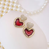 Lianfudai Vintage Earrings Lovely Small Cute Painting Heart Shape Earrings for Women Fashion Enamel Drop Earrings Brincos