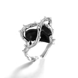 Lianfudai  Bohemia Silver Color Black Resin Heart Shape Kunckle Midi Ring for Women Acrylic Geometric Rings Female Finger Jewelry