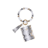 Lianfudai western jewelry for women Halloween gift Bohemia PU Leather Wristlet Keychain Bangle Fashion Bulb Pendant Large Circle Keyring Tassel Bracelet For Women Jewelry