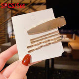 Lianfudai easter gifts for girls 1Set Korea Simple Metal Hair Clips for Women Geometric Rhombus Gold Silver Color Hairpins Hair Accessories Pearl Barrettes Clips