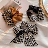 Lianfudai Plaid Scrunchies For Women Girl Elastic Hair Bands Ties Accessories Pitchwork Bow Knot Wholesale