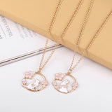 Lianfudai Fashion Creative Sakura Bunny Cat Necklace Cute Cartoon Garland Pendant Ladies Jewelry Accessories Necklaces Pink Wholesale