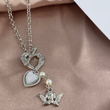 Lianfudai Christmas wishlist Korean Goth Metal Chain Choker Necklace For Women Sweet Heart Butterfly Pearl Neck Harajuku Jewelry New Chocker Collier Femme