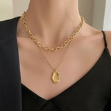 Lianfudai Vintage Multiayered Pearl Necklace For Women Fashion Golden Portrait Coin Pendant Thick Chain Necklaces Jewelry Gifts