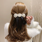 Lianfudai Crystal Pearl Big Bow Hair Clips For Women High-end Flower Hair Accessories Rhinestone Hairpins Bows Flower Hairgirps Barrette