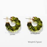 Lianfudai Creative C Shape Green Resin Twist Hoop Earrings For Women Geometric Transparent Splicing Earrings Accessories Party Gifts