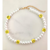 Lianfudai Christmas gifts ideas Boho Multilayered Yellow Daisy Seed Beads Choker Necklace Smiley Pearl Beaded Necklaces For Women Handmade Strand Travel Jewelry