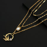 Lianfudai gifts for women  Multilayer Charm Chain Bird Animal Pearl Pendant Necklace Fashion Gold Color Collar Necklaces Choker for Women