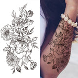 Lianfudai Black 3D Rose Temporary Tattoo For Women Girls Adult Peony Dahlia Flower Tattoos Sticker Black Flora Glory Geometric Arm Tatoos