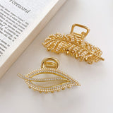 Lianfudai Korean version leaf shape pearl rhinestone hair clip fashion geometric leaf hair clip shark bath claw clip ladies headdress