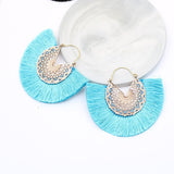 Lianfudai Fan Shaped Tassel Earrings for Women Lady Female Fringe Handmade Dangle Earring Vintage Dangle Drop Earrings Jewelry