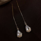 Lianfudai christmas wishlist valentines day gifts for her hot sale new Korean Fashion Zircon Gold Long Pendant Earrings for Women Simple Temperament Crystal Statement Earrings New Jewelry Accessories