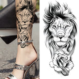 Lianfudai Compass Wolf Temporary Tattoos For Men Women Adult Fake Lion Tattoo Sticker Tiger Black Tribal Body Art Drawings Tatoos Arm