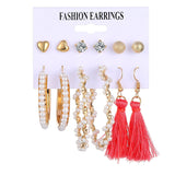 Lianfudai jewelry gifts for women hot sale new Vintage Women Drop Earrings Set Bohemia Acrylic Tassel Pearl Alloy Long Pendant Earrings Geometric Jewelry Party Gift