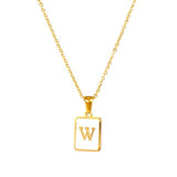 Lianfudai 18K Gold Letter A-Z Initial Necklace For Women White Rectangle Alphabet Charm Pendant Necklace Party Accessories