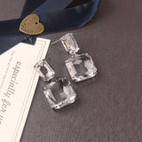 Lianfudai Korean New Design Fashion Jewelry Double Square Earrings Luxury Transparent Glass Crystal Party Earrings for women gift