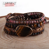 Lianfudai gifts for women Fashion Handma Bohemian Jewelry Boho Bracelet Mixed Natural Stones Charm 5 Strands Wrap Bracelets Gift