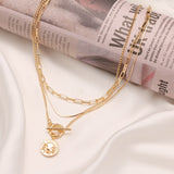 Lianfudai Vintage Necklace on Neck Gold Head Coin Pearl Chain Women's Jewelry Layered Accessories for Girls Clothing Aesthetic Gifts