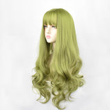 Lianfudai human hair wigs deep wave frontal wig hairstyles lacefront wig hairstyles 24inch Synthetic Green Black Hair Curly Big Wave Cosplay  Wigs With Bangs for Women African American Heat Resistant Fiber Hair