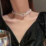 Lianfudai Christmas wishlist Elegant Simple Water-wave Pearl Necklace For Women Charming Big Metal Geometric Statement Collar Necklace Jewelry Accessories