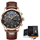 Lianfudai father's day gifts  Watches Mens Top Brand Luxury Clock Casual Leathe 24Hour Moon Phase Men Watch Sport Waterproof Quartz Chronograph+Box